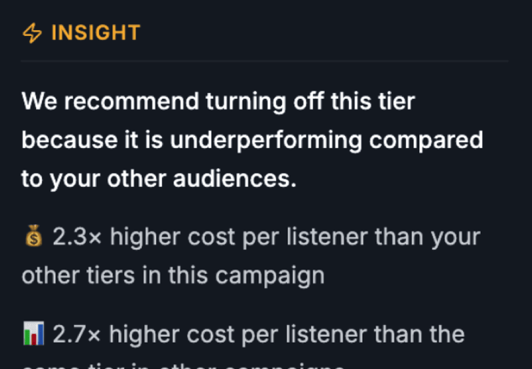 Insight recommendation for ad tier optimization mobile