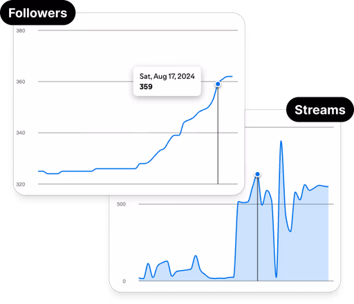 Spotify dashboard showing increase in followers and streams