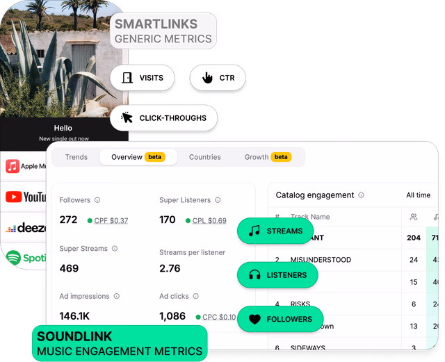 Infographic showing what you see in Ads Manager versus what you see with SoundLink.