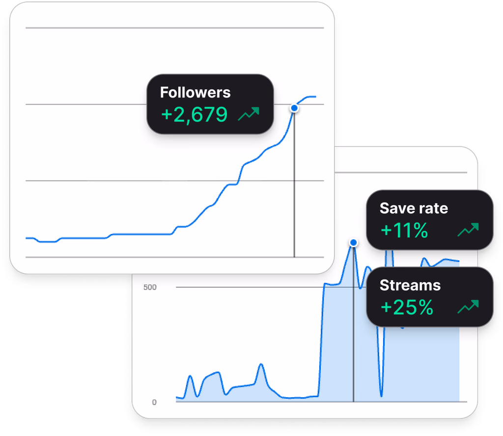 Spotify dashboard showing increase in followers and streams